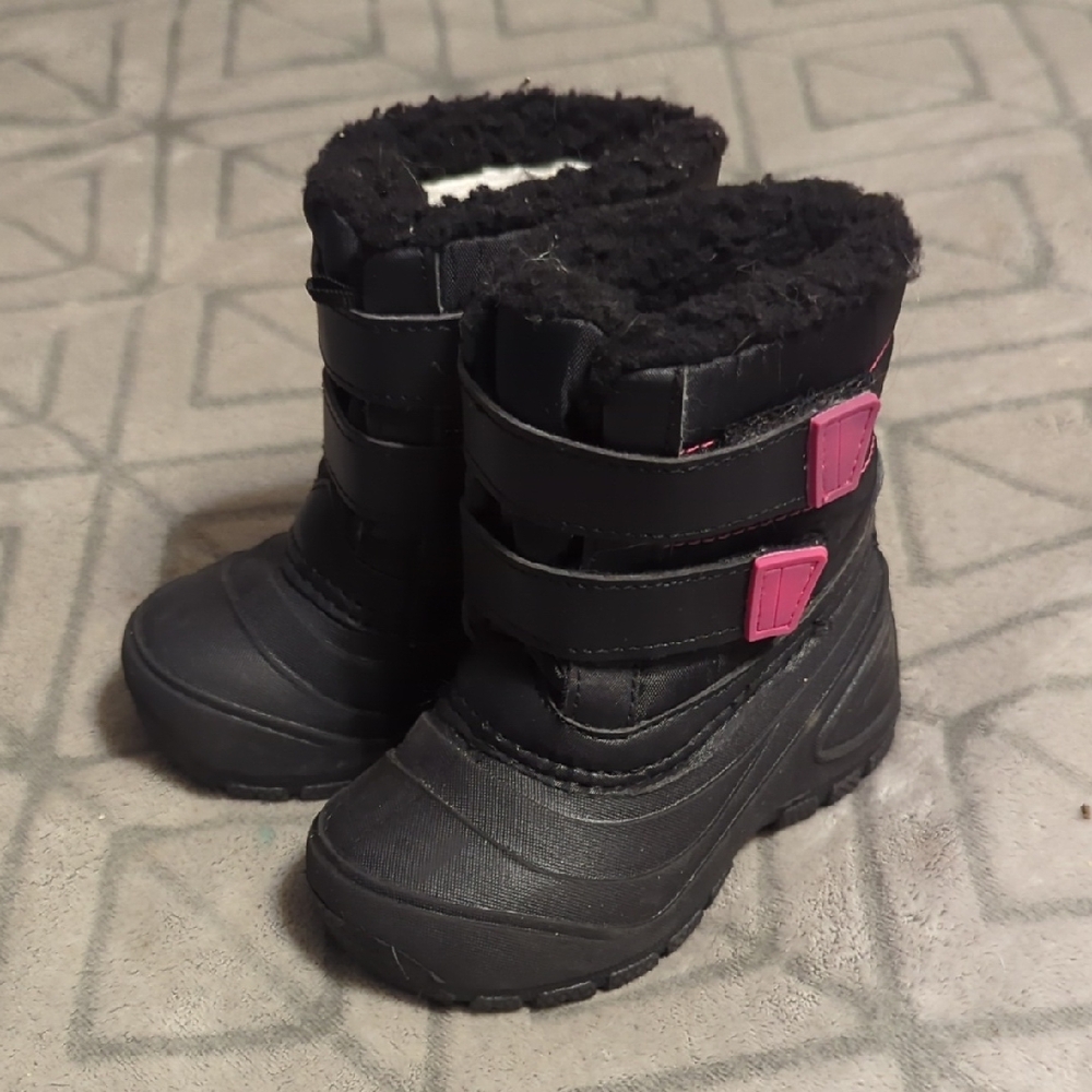 Wonder Nation Toddler Snow Winter Boots Skid Resistant Size 6‎ Black/Pink